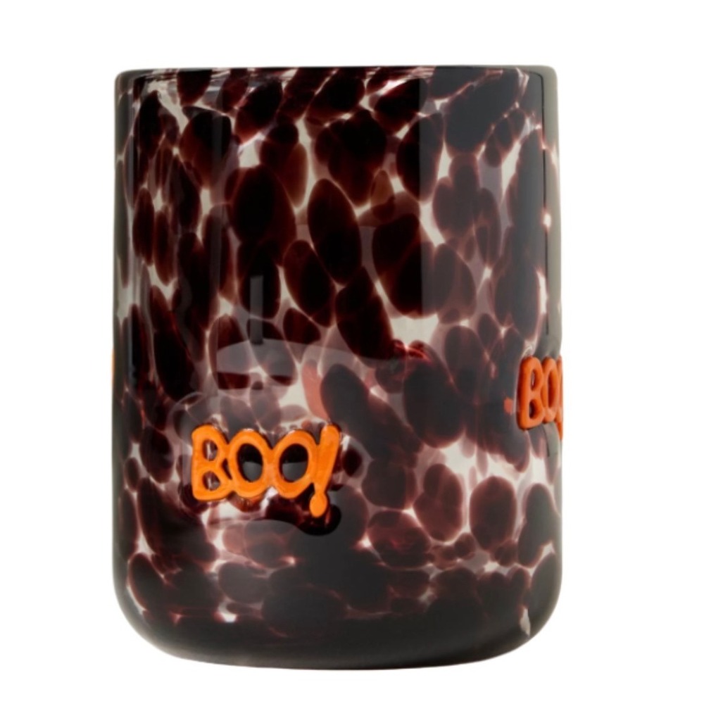 Anthropologie Mystic Icon Juice Glass Boo Halloween Tortoiseshell Brown Orange